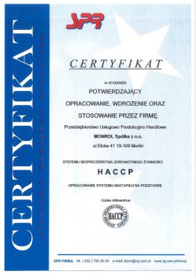 Certyfikat HACCP